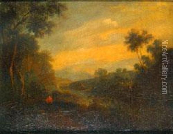 Sunset Over The River Oil Painting - Richard Wilson