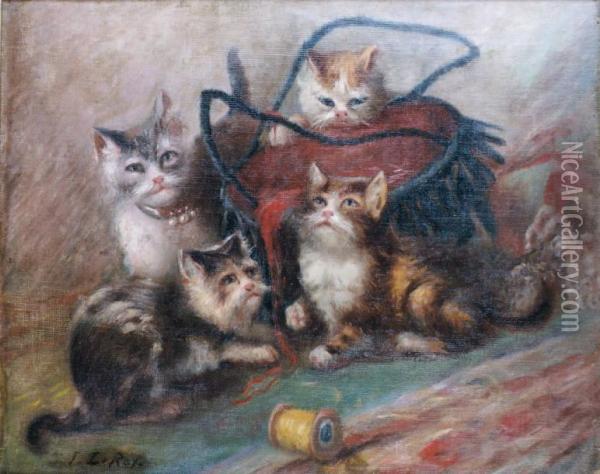 Les Chatons Jouant Oil Painting - Jules Le Roy