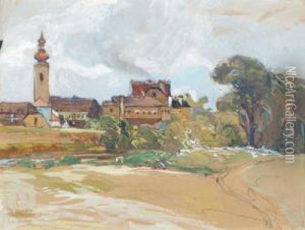 A View Of Kaiser Ebersdorf Near Vienna Oil Painting - August Rieger