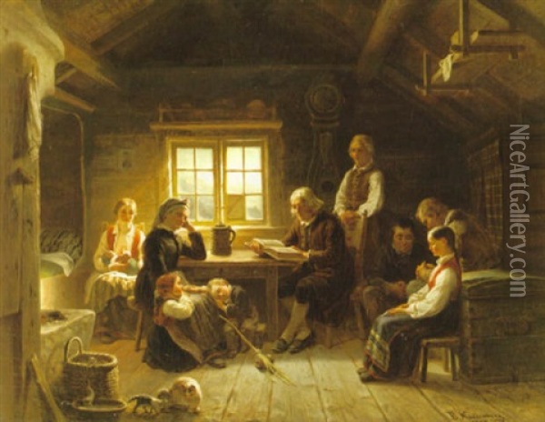 Hoglasning I Stugan Oil Painting - Bengt Nordenberg