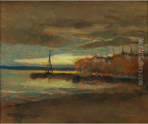 By The Lakeshore, N.b. Oil Painting - John A. Hammond