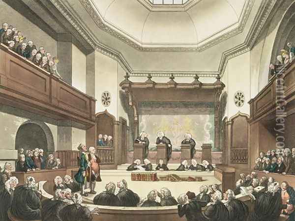 Court of Common Pleas, Westminster Hall, from The Microcosm of London, engraved by J. C. Stadler fl.1780-1812, pub. by R. Ackermann 1764-1834 1808 Oil Painting - T. Rowlandson & A.C. Pugin