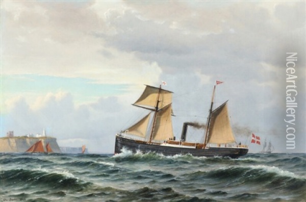 Seascape With Steamer And Sailing Ships Oil Painting - Christian Blache