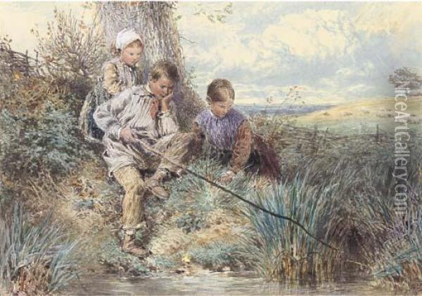 The Young Anglers Oil Painting - Myles Birket Foster