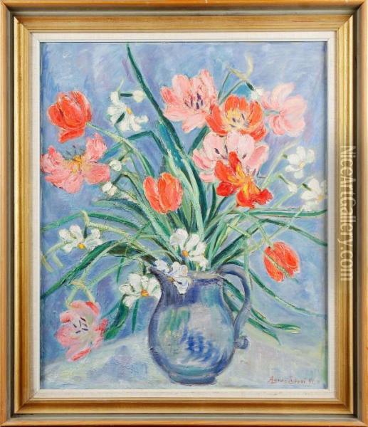 Blomsterstilleben Oil Painting - Agnes Tyboni