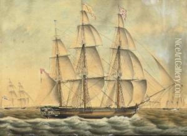 The Sailing Frigate 'johanna' In Calm Water Oil Painting - Jacob Spin