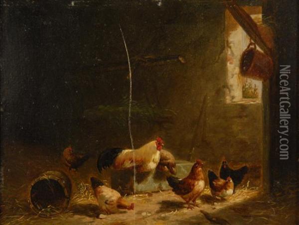 Barn Interior With Chickens Oil Painting - Arthur Fitzwilliam Tait