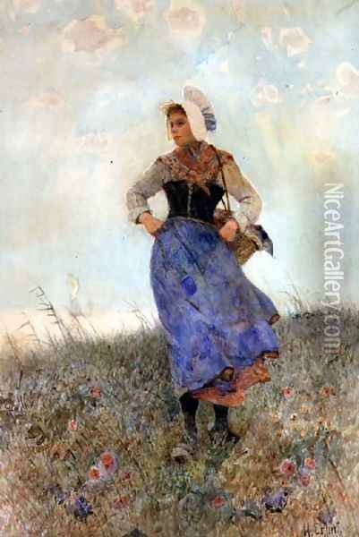 Breton Fishergirl Oil Painting - Hector Caffieri