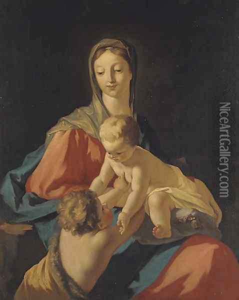 The Madonna and Child with the infant Saint John the Baptist Oil Painting - Giovanni Antonio Pellegrini