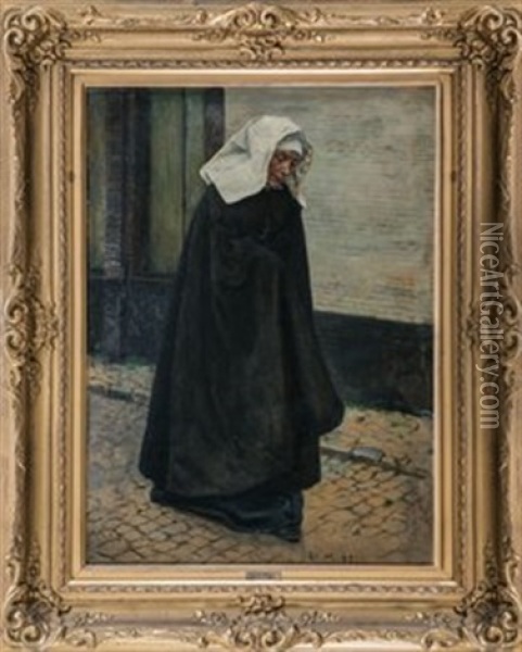 Nonne Beim Spaziergang Oil Painting - Claus Meyer
