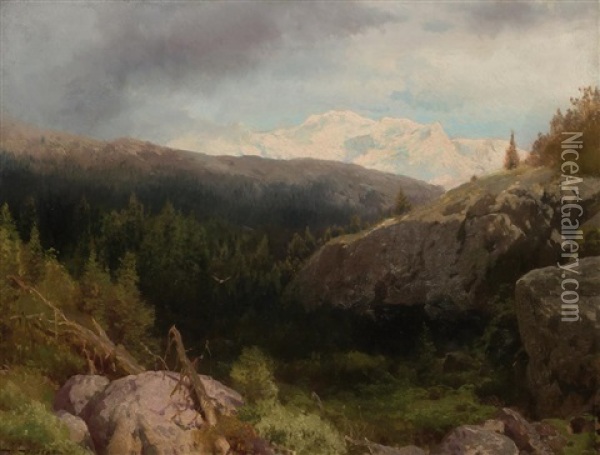 Majestic Mountain Landscape Oil Painting - Hermann Herzog