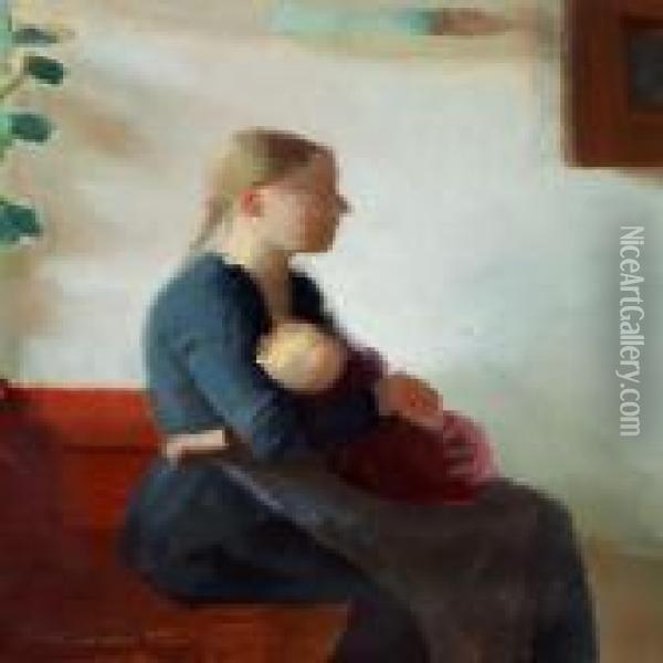 Young Mother With Her Child Oil Painting - Anna Ancher