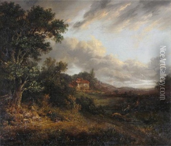 Wooded Landscape With Traveller And Distant Cottage Oil Painting - Patrick Nasmyth