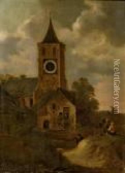 Paysans Autour D'une Eglise Oil Painting - Claes Molenaar (see Molenaer)