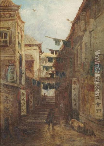Pirate Street, Hong Kong Oil Painting - Eduard Hildebrandt