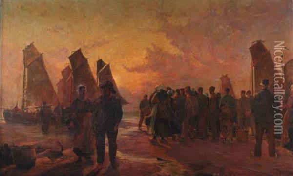 Vente Des Poissons, Katwijk Aan Zee Oil Painting - Paul Kuhstoss
