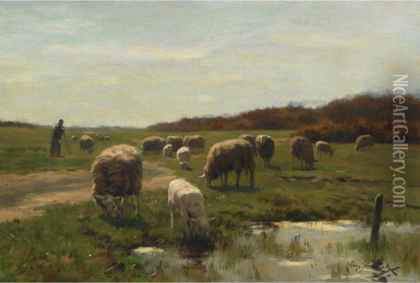 Guarding The Flock Oil Painting - Willem II Steelink