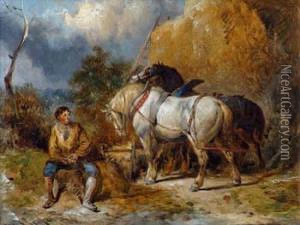Horses And Seated
Figure Oil Painting - W. J. Penfold