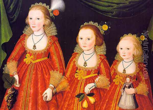 Three Young Girls 1620 Oil Painting - Follower of William Larkin