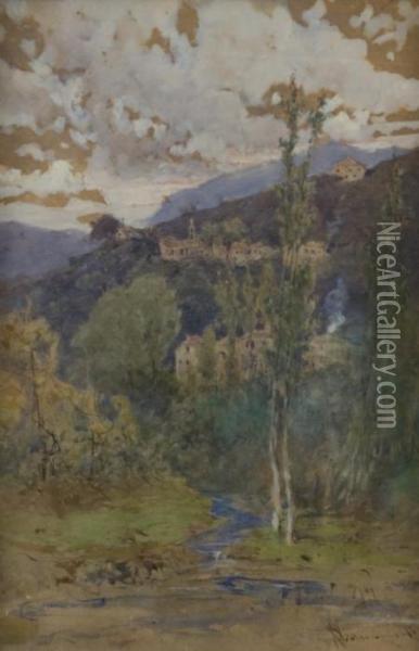 Paesaggio Collinare Con Paese E Ruscello Oil Painting - Francesco, Lord Mancini