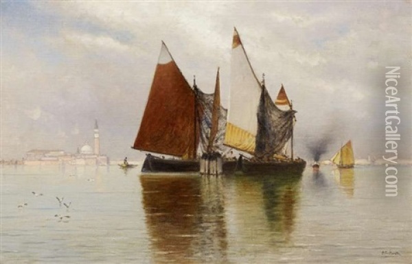 Sommertag In Der Lagune Vor Venedig. Links Die Isola Di San Giorgio Maggiore Oil Painting - Ascan Lutteroth