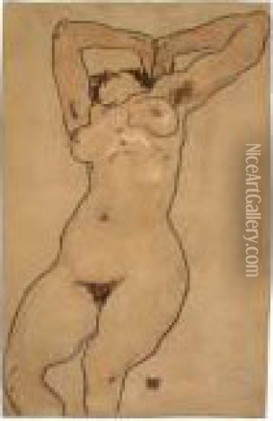 Liegender Akt (reclining Nude) Oil Painting - Egon Schiele