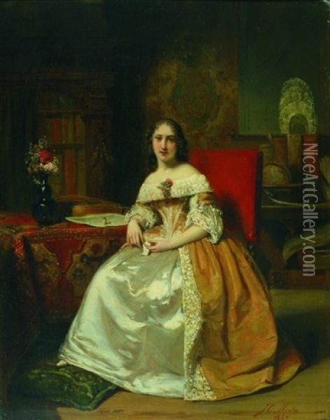 Dame In Interieur Oil Painting - Johann Cornelius Mertz