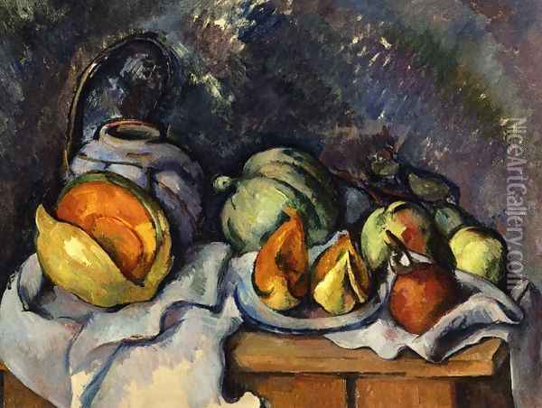 Still Life with Fruit and a Pot of Ginger Oil Painting - Paul Cezanne