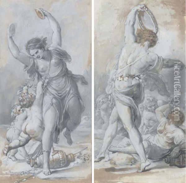 Une Allegorie De La Musique Dansant Avec Des Putti; Et Bacchusdansant Avec Des Figures Oil Painting - Jean Bardin