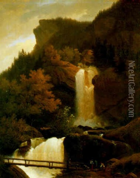 La Cascade Du Wandel Pres De Brienz Oil Painting - Francois Diday