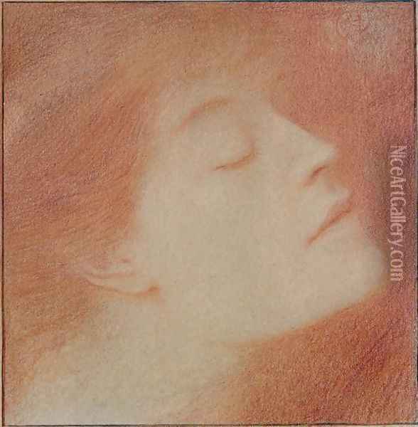 Head of a Woman, 1892 Oil Painting - Fernand Khnopff