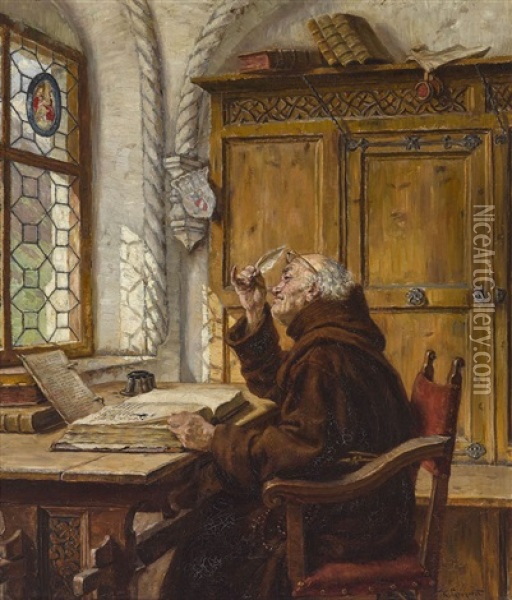Monch In Der Bibliothek Oil Painting - Karl Gebhardt