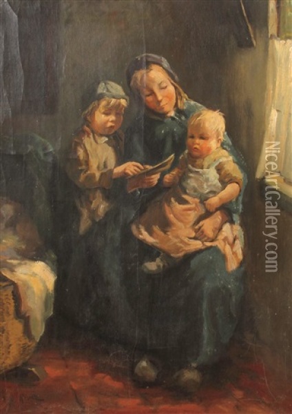 Junge Mutter Mit Zwei Kindern Oil Painting - Jacob Simon Hendrik Kever