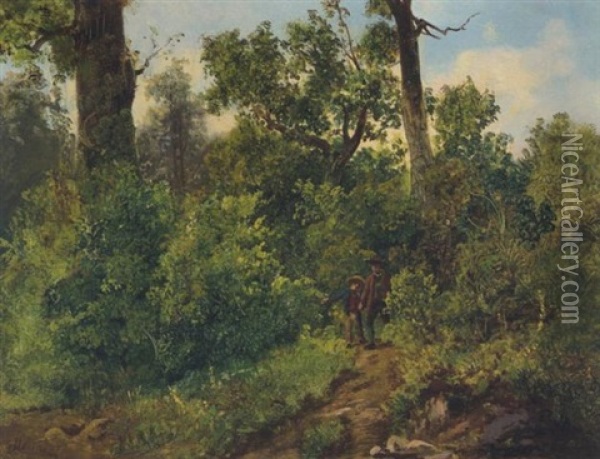 Wanderer Im Wald Oil Painting - Josef Holzer