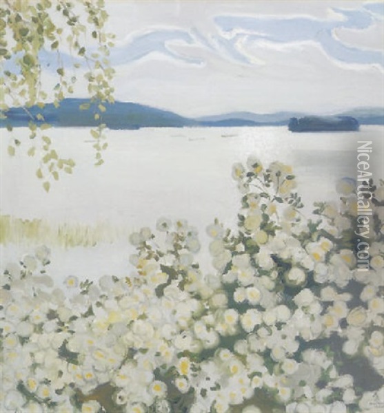 Valkoisia Ruusuja Konginkangas Oil Painting - Akseli Valdemar Gallen-Kallela