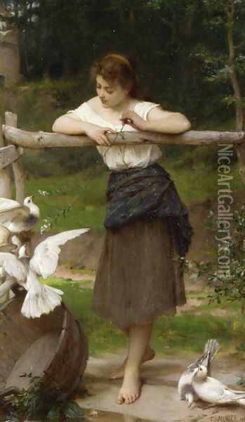 Teasing the Doves Oil Painting - Emile Munier