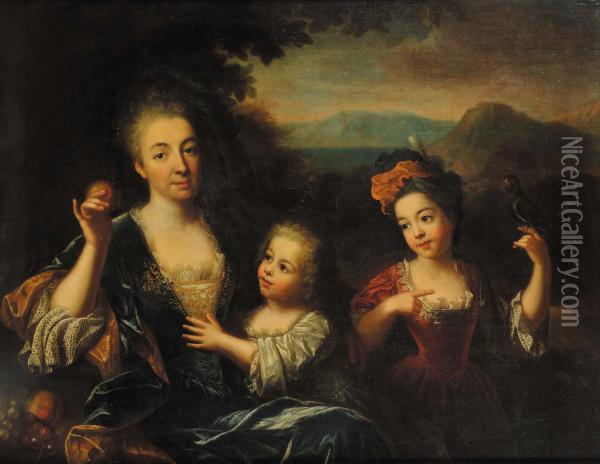 Ritratto Di Dama Con I Figli Entro Giardino Oil Painting - Giuseppe Palmieri