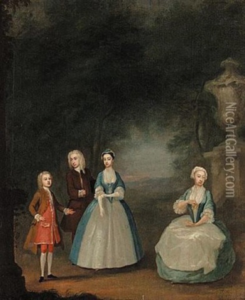 A Family Group In A Landscape Oil Painting - Charles Philips