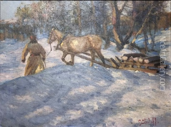 Winter Scene Oil Painting - Adolf (Constantin) Baumgartner-Stoiloff