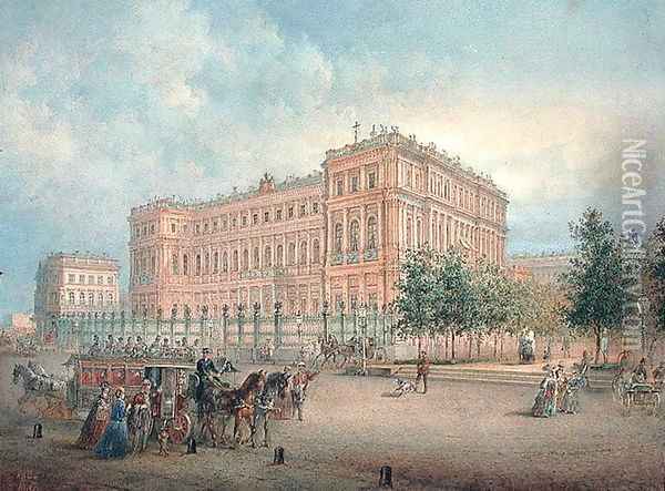 View of the Nikolayevsky Palace, St. Petersburg, 1868 Oil Painting - Vasili Semenovich Sadovnikov