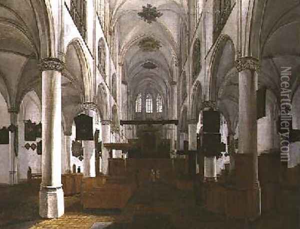 An Interior of the Church of St Gertrud in Bergen Op Zoom Oil Painting - Leendert or Leonard Knijff
