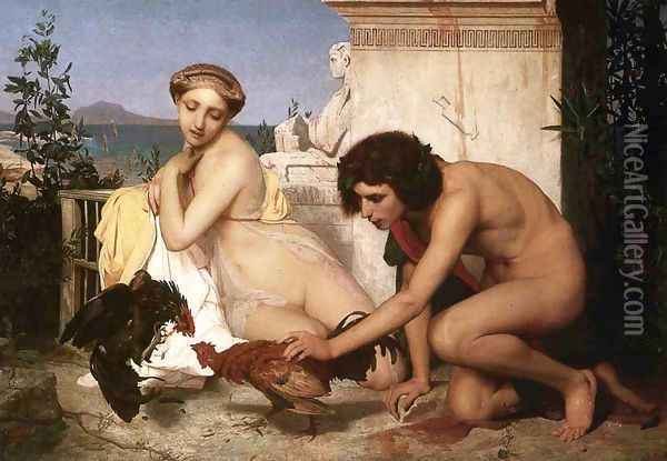 Young Greeks at a Cock Fight Oil Painting - Jean-Leon Gerome