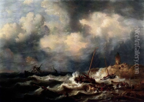 Schiffbruch An Der Belgischen Kuste Oil Painting - Francois-Etienne Musin