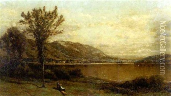 View Of A Mountain Lake Oil Painting - John Bunyan Bristol