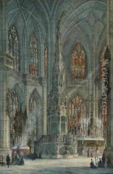 Nurnberg Cathedral Interior Oil Painting - Paul Braddon