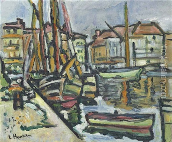 A Mediterranean Port Oil Painting - George Leslie Hunter