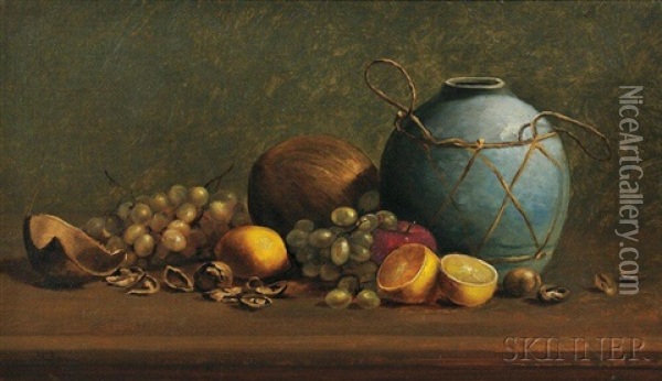 Still Life With Fruit And Blue Earthenware Jug Oil Painting - John Clinton Spencer