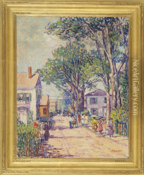 Summer Street Scene, Likely Provincetown, Ma Oil Painting - Lillian Burk Meeser