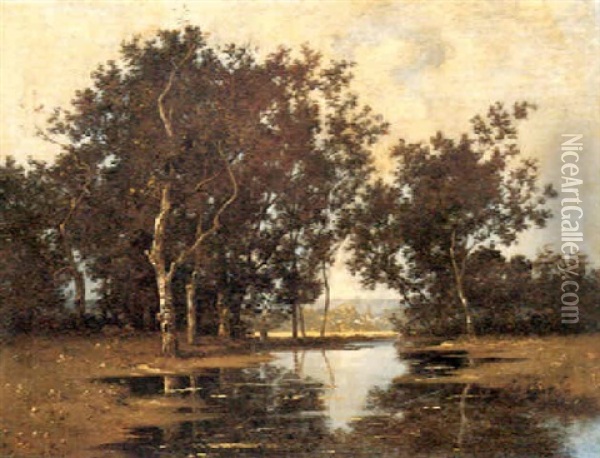 A Wooded Stream Oil Painting - Leon Richet