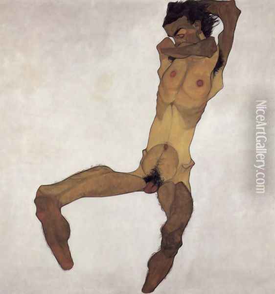 Sitting male act 2 Oil Painting - Egon Schiele